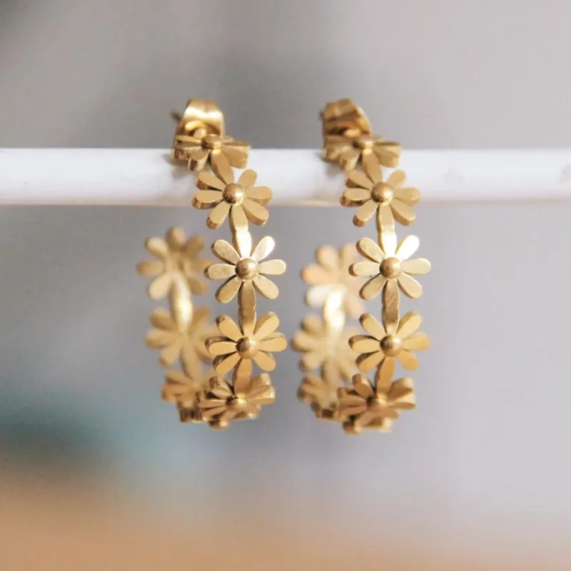 Damen Ohrringe halboffene Blumenkreole gold