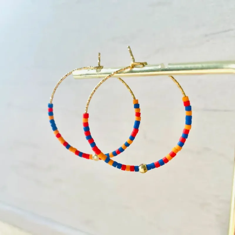 Damen Ohrringe Creolen Miyuki Perlen orange/blau
