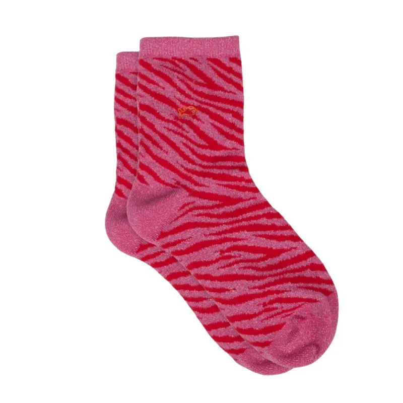 Glitzersocken mit Zebramuster rosa/rot
