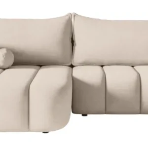 Ecksofa mit Schlaffunktion Dandelino, L-förmig, linksseitig, mit Stauraum, grau-beiger Samtbezug