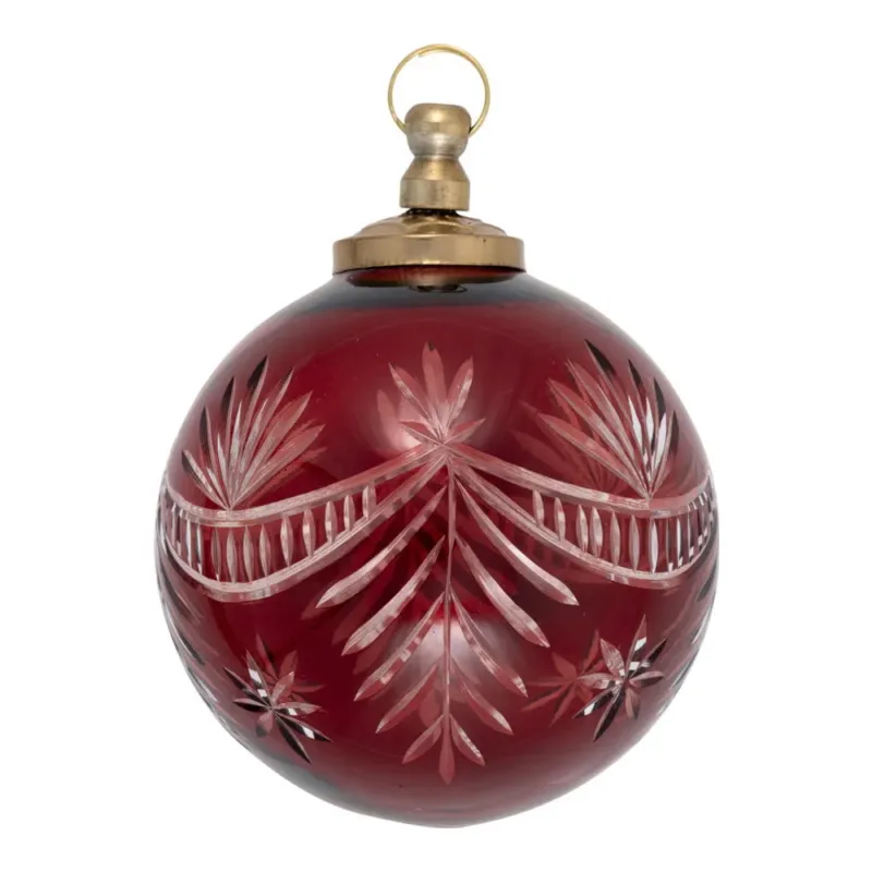 GreenGate - Weihnachtskugel aus Glas, antik, rot, mit Schliffmuster, groß