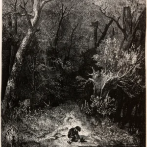 Gustave Doré — Tom Thumb: Gathering Pebbles by the Stream | Fairy Tale Illustration Print - 9ArtPrints