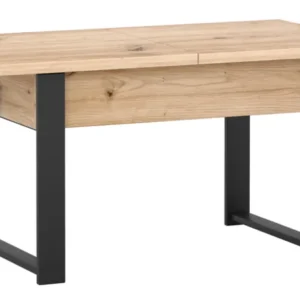 Ausziehbarer Couchtisch Hugo 120(157)x67 cm Artisan-Eiche mit schwarzen Beinen