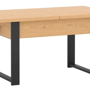 Ausziehbarer Couchtisch Hugo 120(157)x67 cm Eiche Bookmatch mit schwarzen Beinen