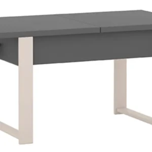 Ausziehbarer Couchtisch Hugo 120(157)x67 cm, grau mit Diamantmuster und Kaschmirbeinen