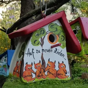 Nistkasten - Nistmini Füchse weiß - personalisiert