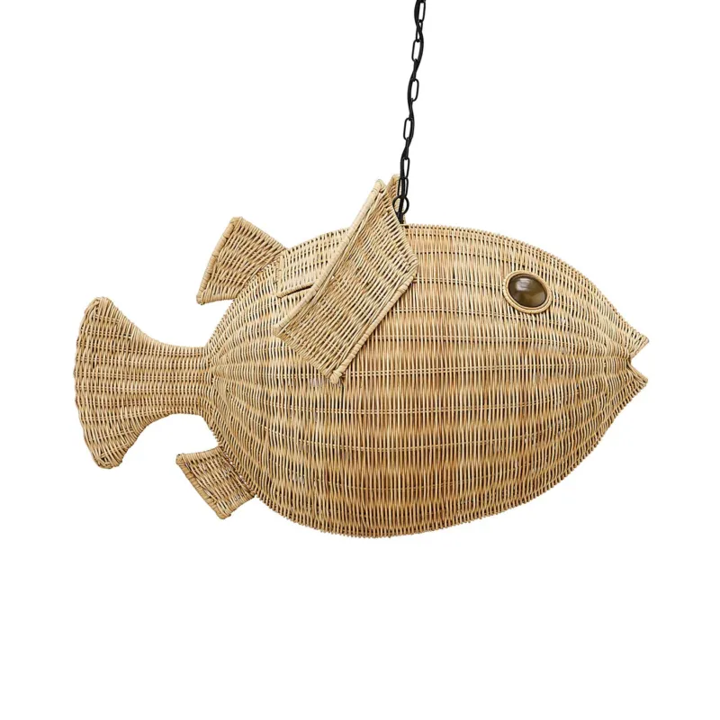Jonathan Adler Pendelleuchte Hängelampe Kugelfisch aus Korbgeflecht | Medium