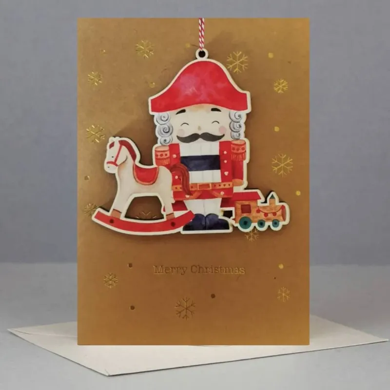 Weihnachts-Holz-Ornamentkarte 'Nussknacker'