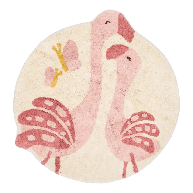 Little Dutch Teppich Flamingo Rosa Blooming Safari, rund mit zwei Flamingos und Schmetterling