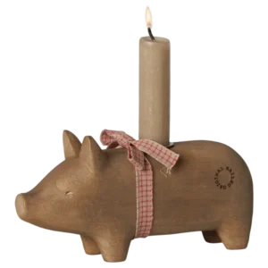 Maileg - Kerzenhalter aus Holz, Schwein, Mittel - Natur