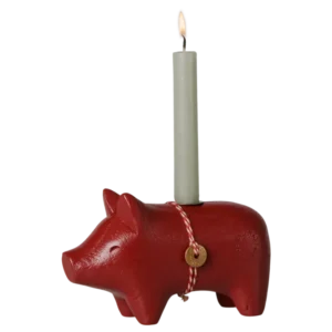 Maileg - Holzkerzenhalter, Schwein, Klein - Rot