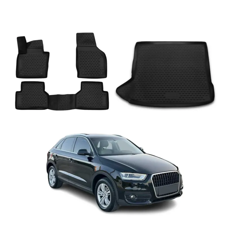 Fußmatten & Kofferraumwanne Set für Audi Q3 8U 2011-2018 Gummi TPE Schwarz 5tlg