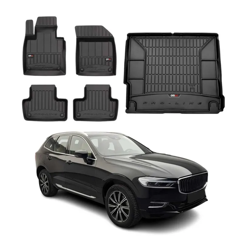 OMAC Fußmatten & Kofferraumwanne Set für Volvo XC60 2018-2026 Gummi Schwarz 5x
