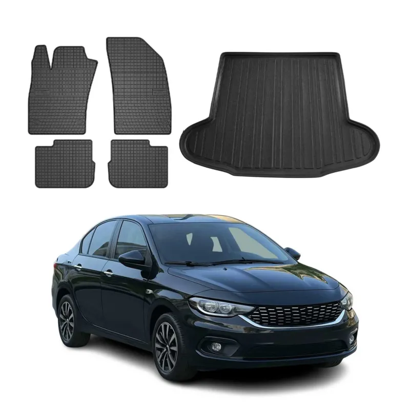 Fußmatten & Kofferraumwanne Set für Fiat Tipo Stufenheck 2015-2026 Gummi 5x