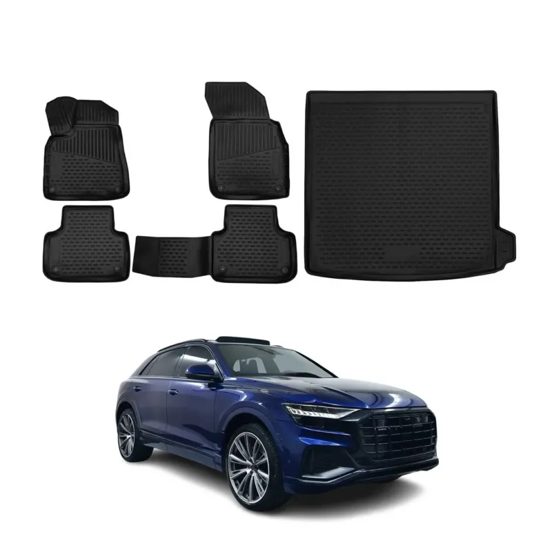 Fußmatten & Kofferraumwanne Set für Audi Q8 4MN 2018-2026 Gummi TPE Schwarz 5x