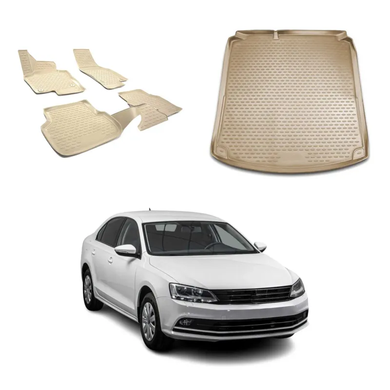 OMAC Fußmatten & Kofferraumwanne Set für VW Jetta 2010-2018 Beige