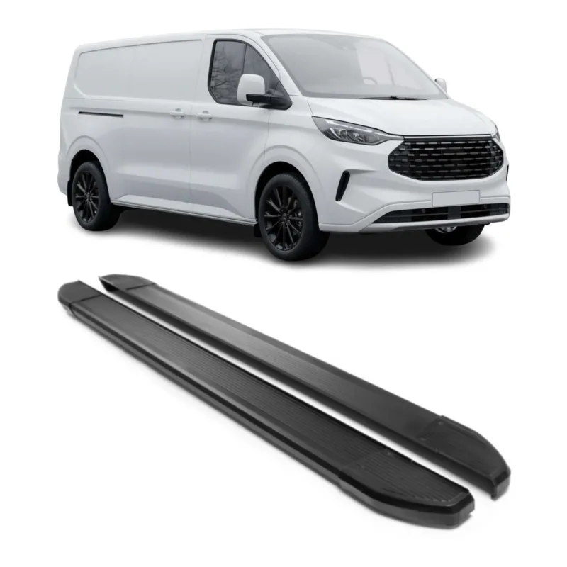 Trittbretter Seitenschweller für Ford Tourneo Custom 2023-2026 L2 Schwarz Alu 2x