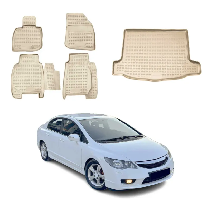 OMAC Fußmatten & Kofferraumwanne Set für Honda Civic 2006-2012 Beige