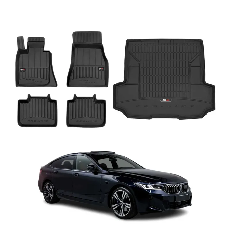 OMAC Fußmatten & Kofferraumwanne Set für BMW 6er G32 2017-2023 Gummi Schwarz 5x