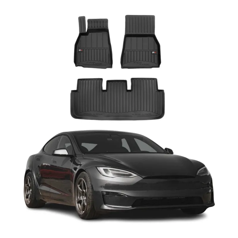 Fußmatten Gummimatten für Tesla Model S 2021-2026 OMAC Premium 3D Schwarz TPE 3x