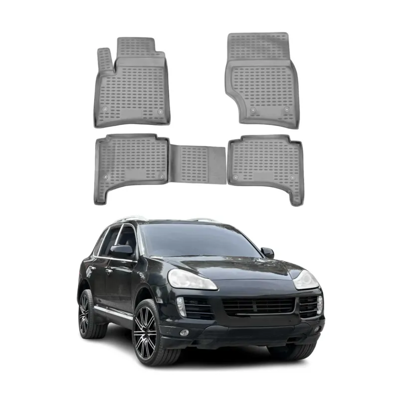 OMAC Gummimatten Fußmatten für Porsche Cayenne 2002-2010 TPE Automatten Grau 4x