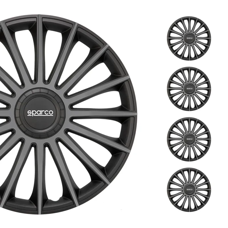 Radkappen Radzierblenden Sparco Treviso 15" Zoll Abdeckung Set Schwarz Grau 4x