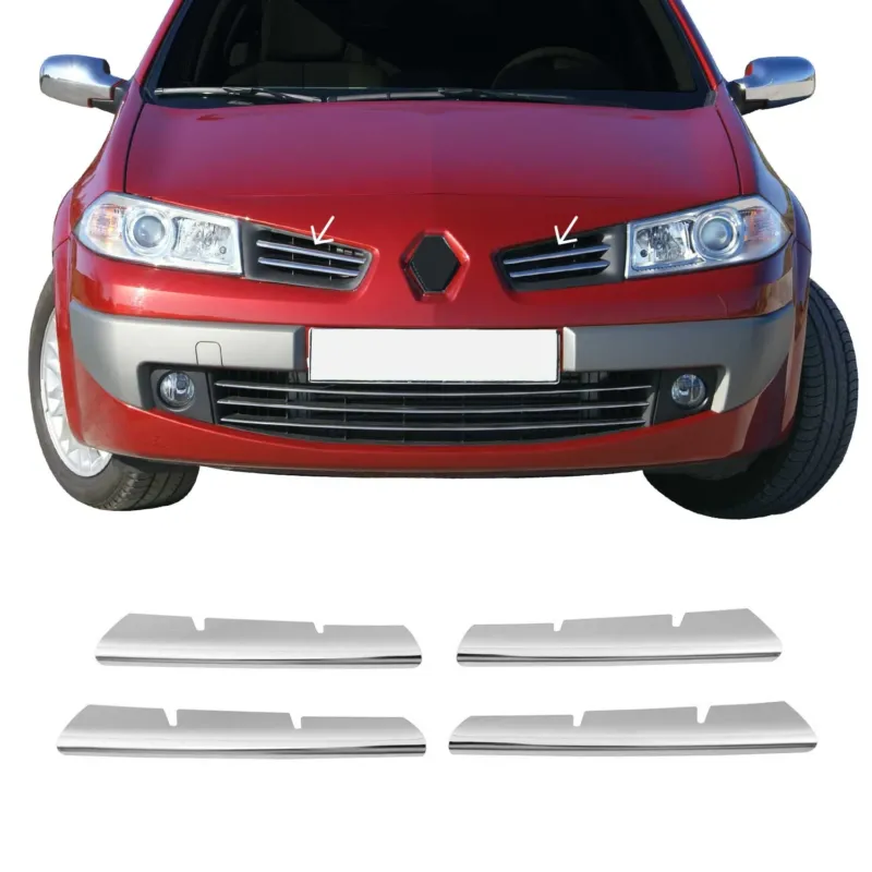Kühlergrill Leisten Grillleisten für Renault Megane 2006-2010 Edelstahl Chrom 4x