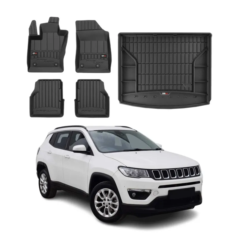 OMAC Fußmatten & Kofferraumwanne Set für Jeep Compass 2017-2025 Gummi Schwarz 5x