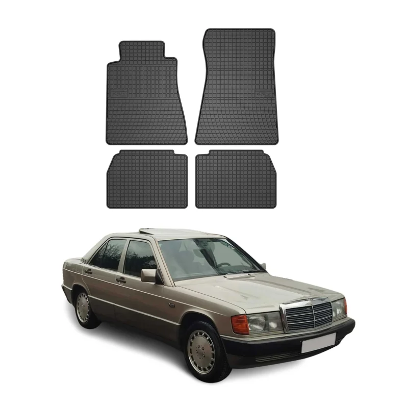 OMAC Gummi Fußmatten für Mercedes W201 E90 1982-1993 Automatten Gummi Schwarz 4x
