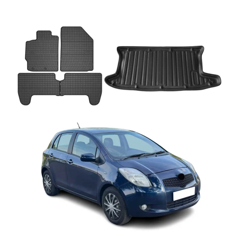 Fußmatten & Kofferraumwanne Set für Toyota Yaris Schrägheck 2005-2010 Gummi 5x