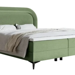 Kontinentales Bett 160x200 cm Loreo mit Topper und Stauraum, eukalyptusfarbener Velours, wasserabweisend