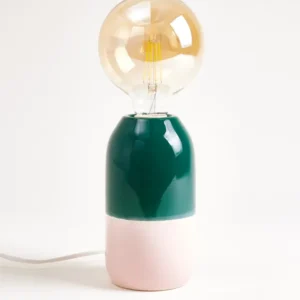 Farol Keramiklampe dunkelgrün rosa