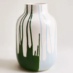Nuno Vase L drip dunkelgrün hellblau