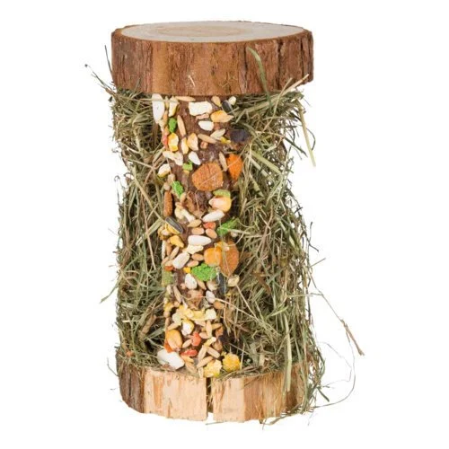 Natur-Snack Holzturm mit Heufüllung – mit Heu & Knusperstange, 13 × 25 × 13 cm, 110 g