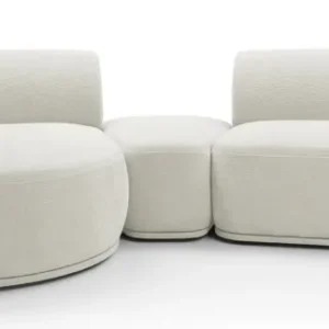 Modulares Ecksofa Bommo L-förmig mit linksseitigem Hocker, cremefarbener Chenillestoff