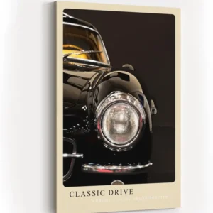 Paul Sinus Kunstdruck 40x60cm Classic Drive Nahaufnahme eines schwarzen Oldtimers mit Chromscheinwerfer
