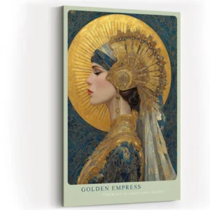 Paul Sinus Wandbild in 40x60cm Golden Empress majestätisches Porträt einer Frau in goldverzierter Kopfbedeckung vor strahlender Sonne