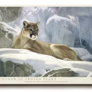 Paul Sinus Wandbild The Cougar of Frozen Peaks majestätisches Tiermotiv mit Puma in verschneiter Berglandschaft