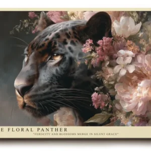 Paul Sinus Wandbild The Floral Panther – schwarzer Panther inmitten von Blüten symbolisiert Kraft, Anmut und die stille Verbindung von Wildheit und Schönheit
