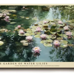 Paul Sinus Wandbild The Garden of Water Lilies malerisches Naturmotiv mit rosa Seerosen auf ruhigem Wasser
