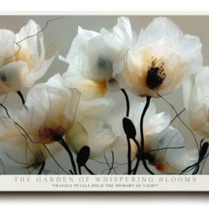 Paul Sinus Wandbild The Garden of Whispering Blooms Zartes florales Kunstwerk mit transparenten Blüten in sanften Tönen – Symbol für Ruhe und Vergänglichkeit.