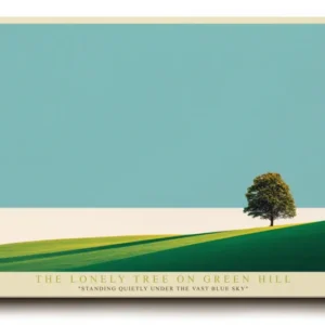 Paul Sinus Wandbild The Lonely Tree on Green Hill Standing Quietly Under the Vast Blue Sky