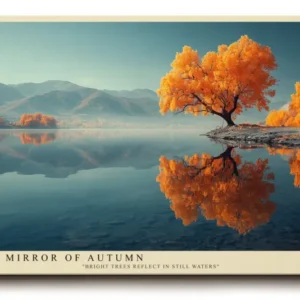 Paul Sinus Wandbild The Mirror of Autumn – goldene Herbstbäume spiegeln sich in stiller Wasserlandschaft und symbolisieren Ruhe und Schönheit