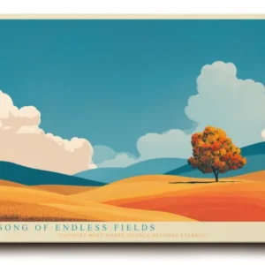 Paul Sinus Wandbild The Song of Endless Fields Poetische Landschaft mit weitem Horizont und goldenem Feld unter blauem Himmel – Sinnbild für Freiheit und Stille.