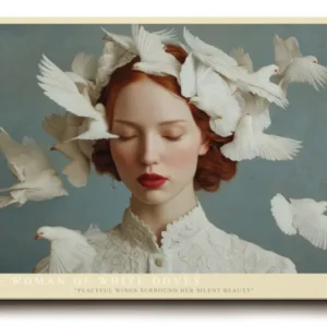 Paul Sinus Wandbild The Woman of White Doves emotionales Porträt einer Frau mit weißen Tauben in zarter Komposition