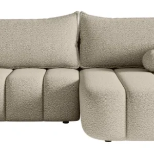 Ecksofa mit Schlaffunktion Dandelino, L-förmig, rechtsseitig, mit Stauraum, hellbeige Bouclé