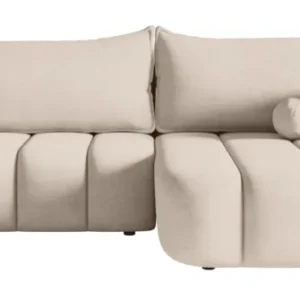 Ecksofa mit Schlaffunktion Dandelino, L-Form, rechtsseitig, mit Stauraum, grau-beiger Samtstoff