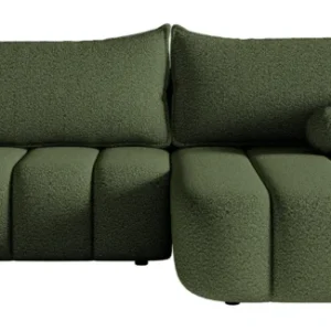 Ecksofa mit Schlaffunktion Dandelino, L-förmig, rechtsseitig, mit Stauraum, khaki Bouclé