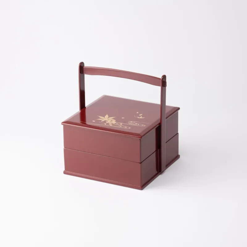 Red Running Water Echizen Lacquerware Two Tiers Jubako Bento Box with Handle - MUSUBI KILN - Quality Japanese Tableware and Gift