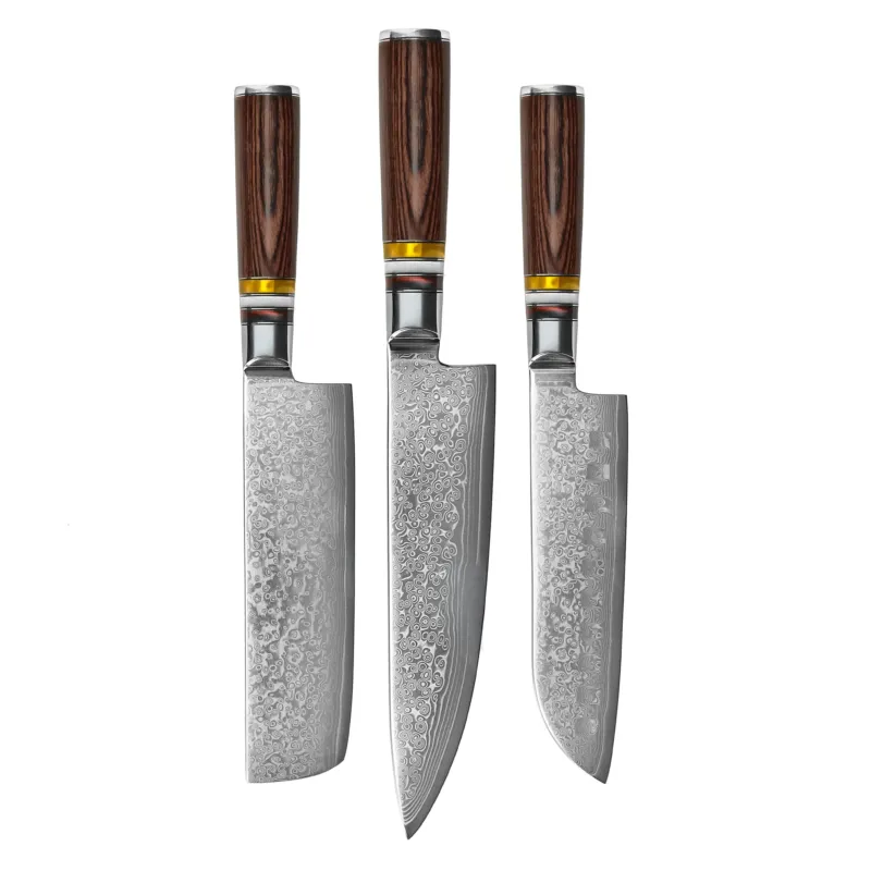 Shinrai Knives - Micarta Jewels 3-delige Messenset - Koksmes + Nakiri + Santoku Messenset Shinrai Knives